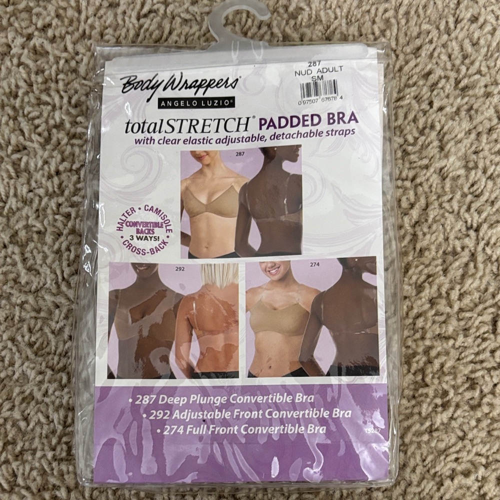 Body Wrappers Totalstretch Convertible Deep Plunge Padded Bra - Nude size Small